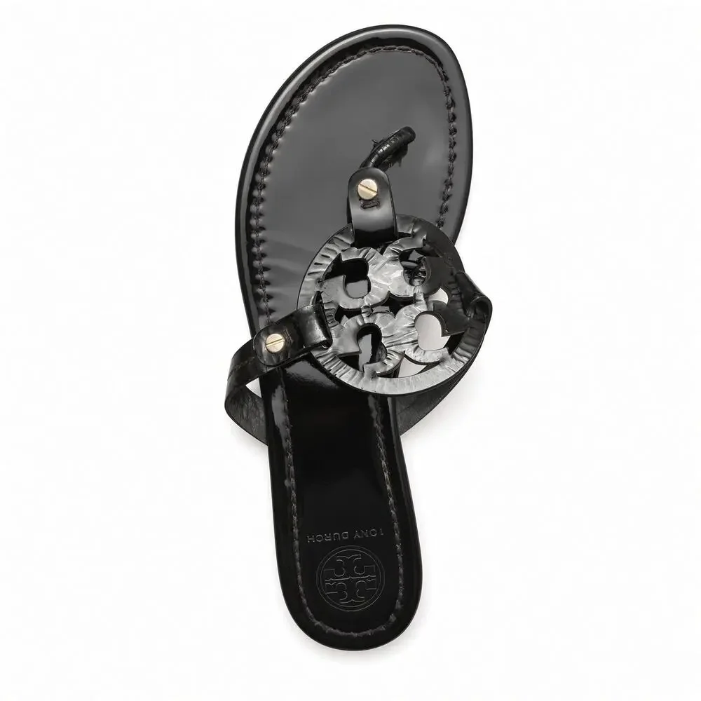 Tory Burch Miller Sandals Black Patent Leather Size 8.5